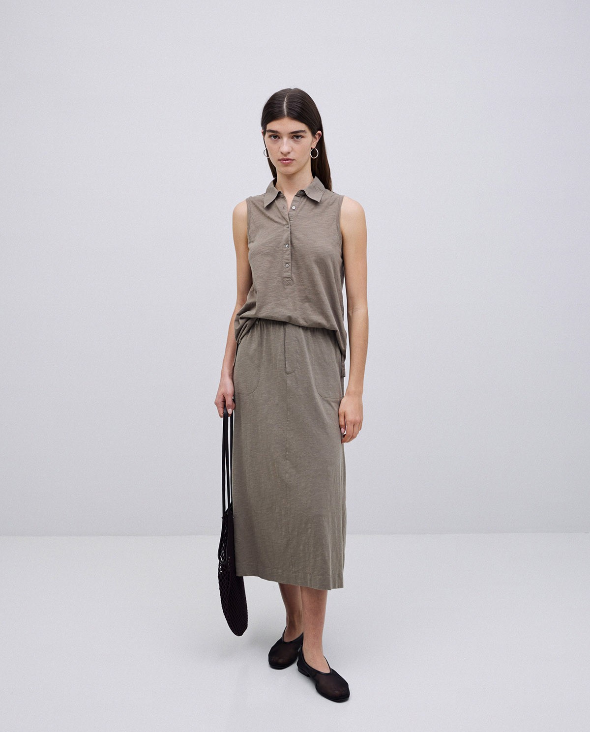 Khaki cotton slub midi skirt - Midi skirt 4
