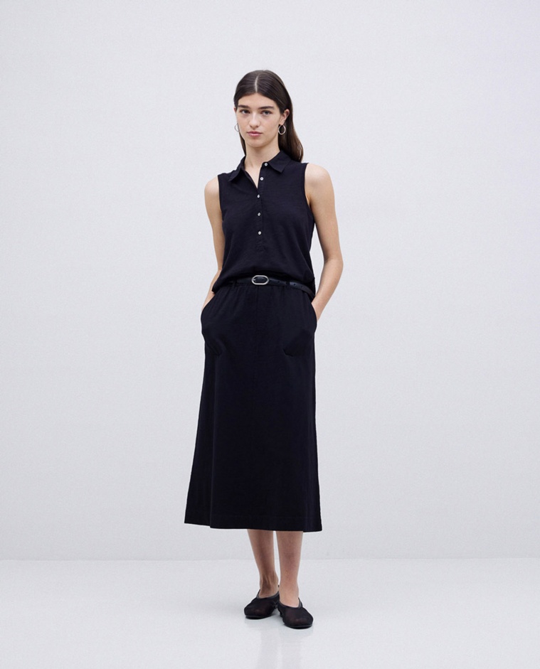 Falda midi flamé de algodón negro - Falda midi