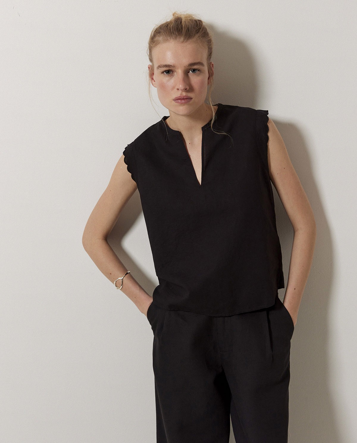 Chemise bi-matière noire ondes