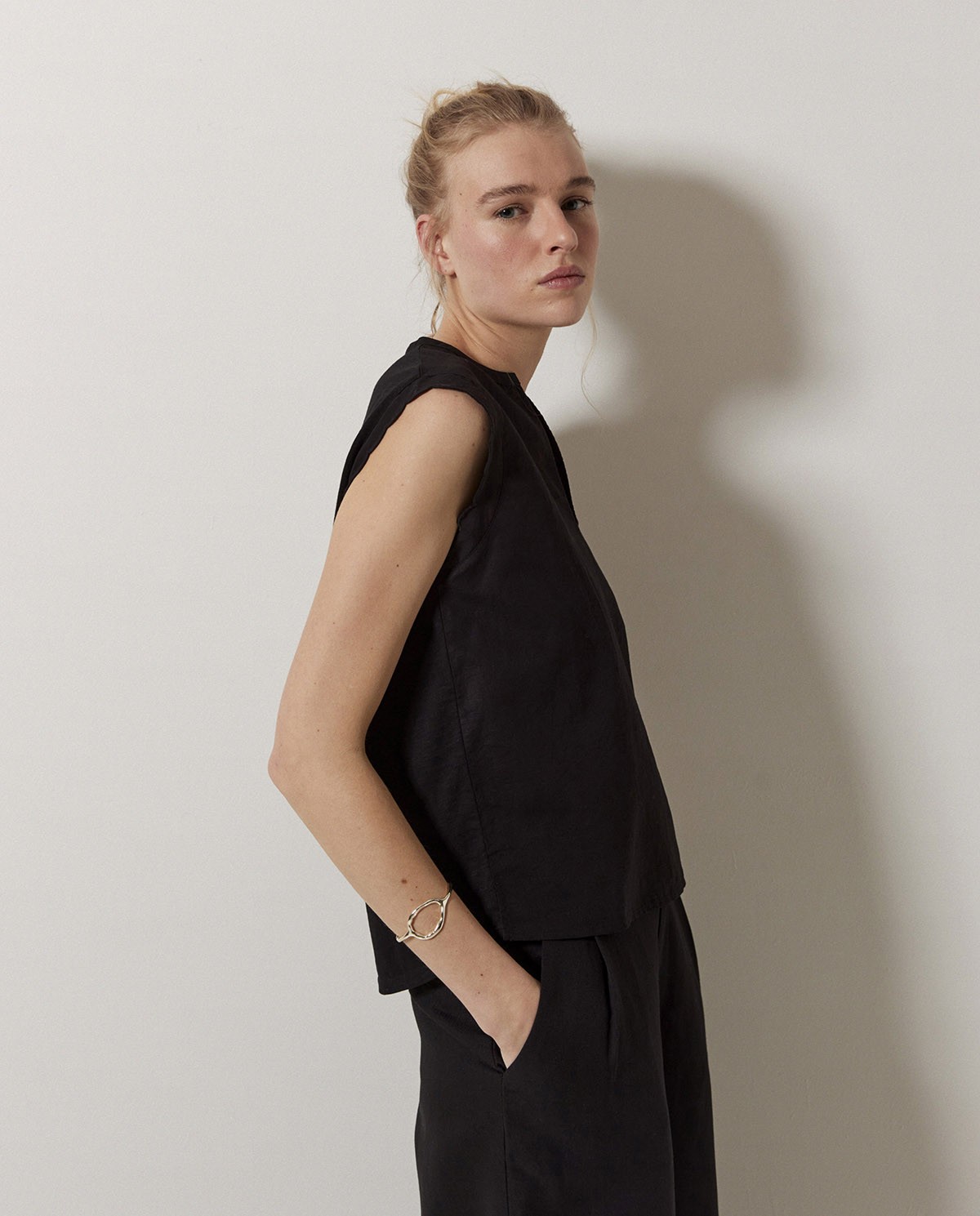 Chemise bi-matière noire ondes 2
