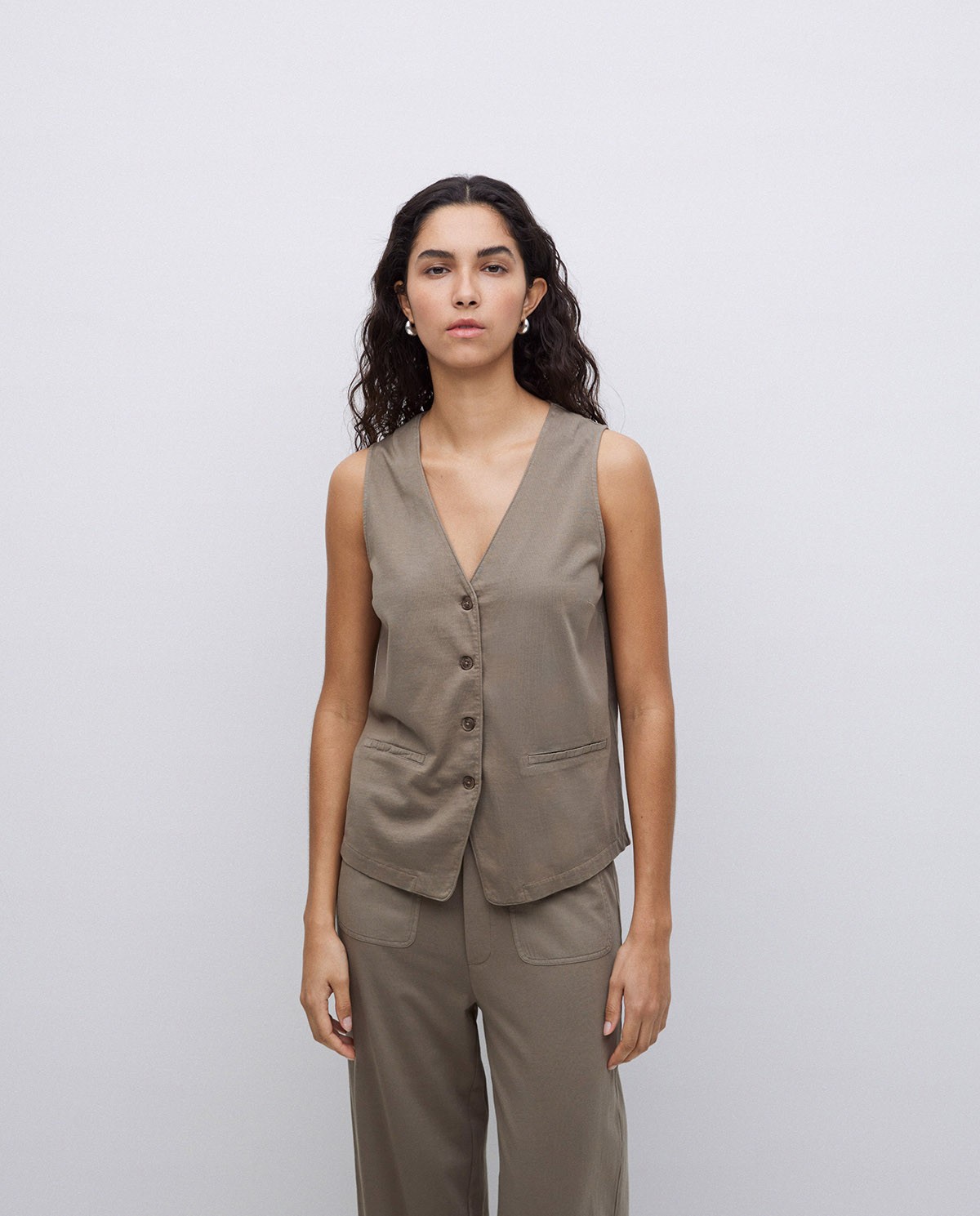 Gilet en coton maille kaki 2
