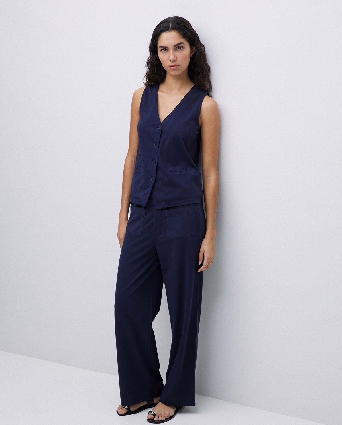 Gilet en coton maille bleu foncé 3