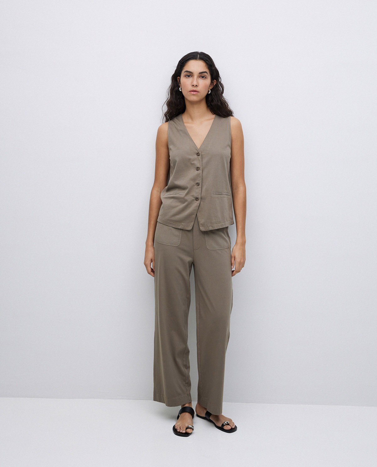 Pantalones de punto algodón caqui
