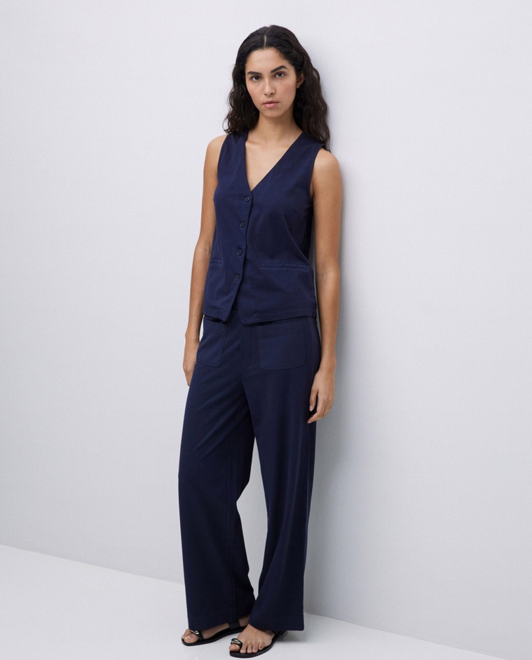 Pantalon en coton maille bleu foncé