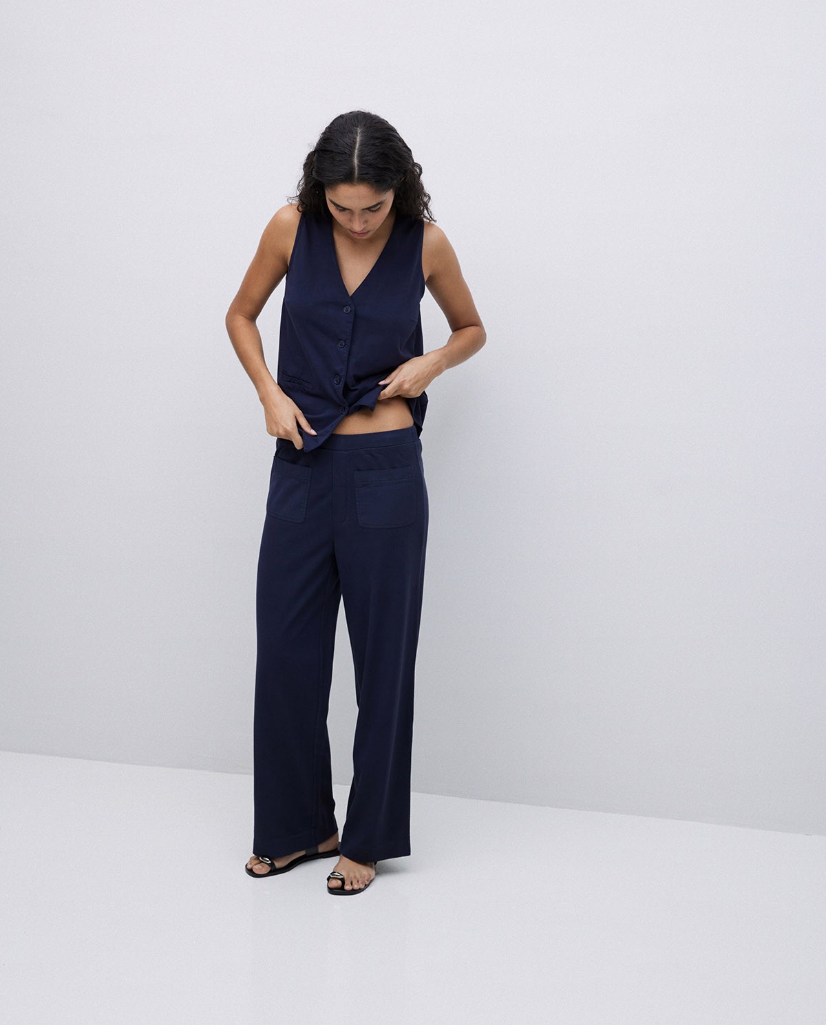Pantalones de punto algodón azul oscuro 1