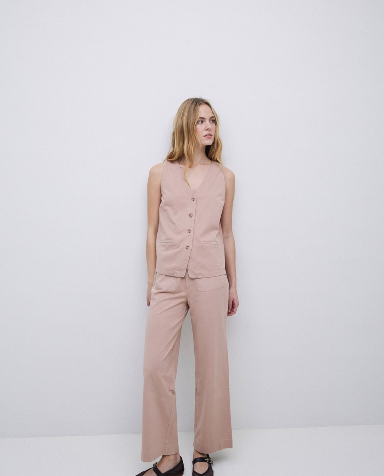 Pantalon en coton maille rose antique