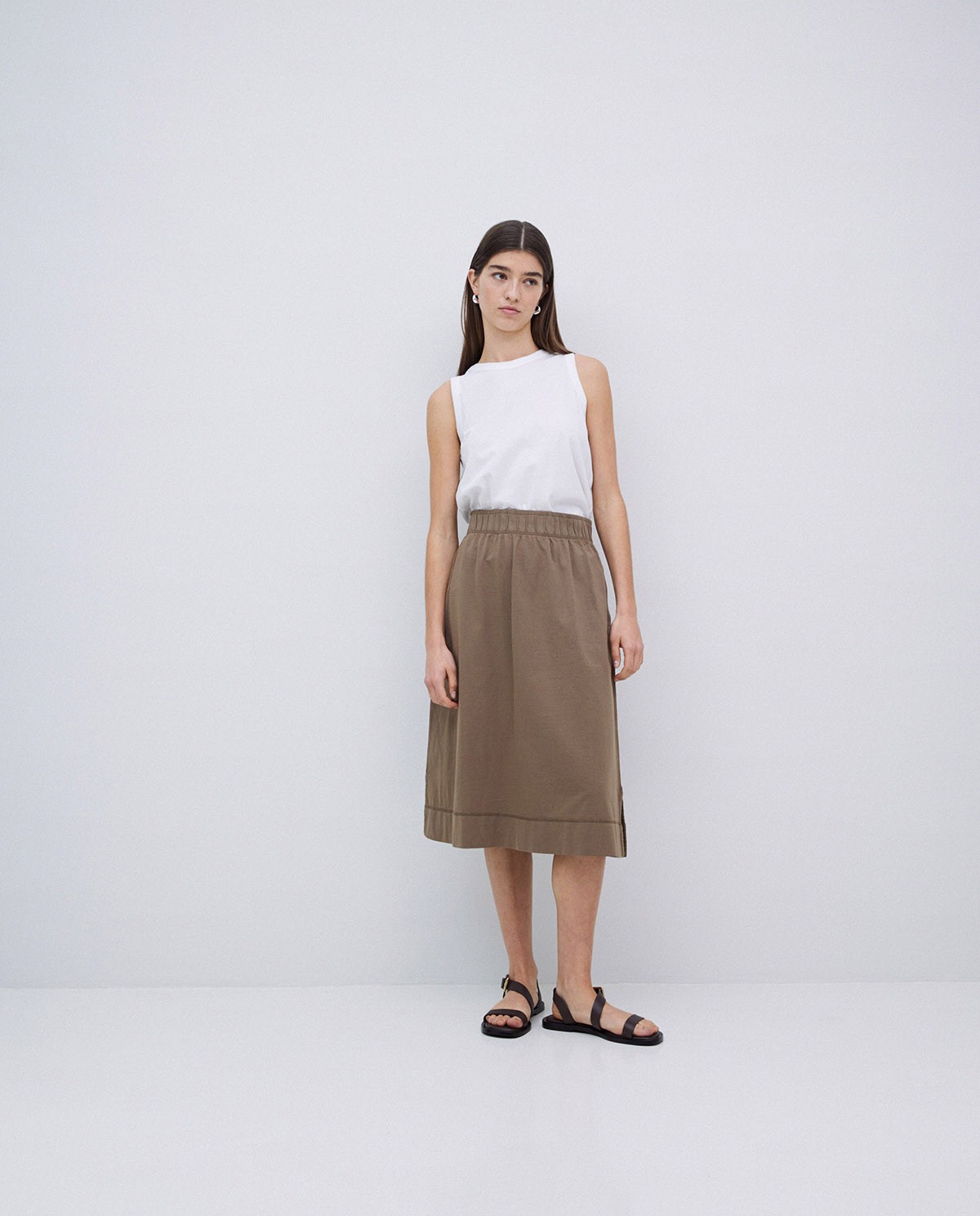 Khaki cotton knit midi skirt 1