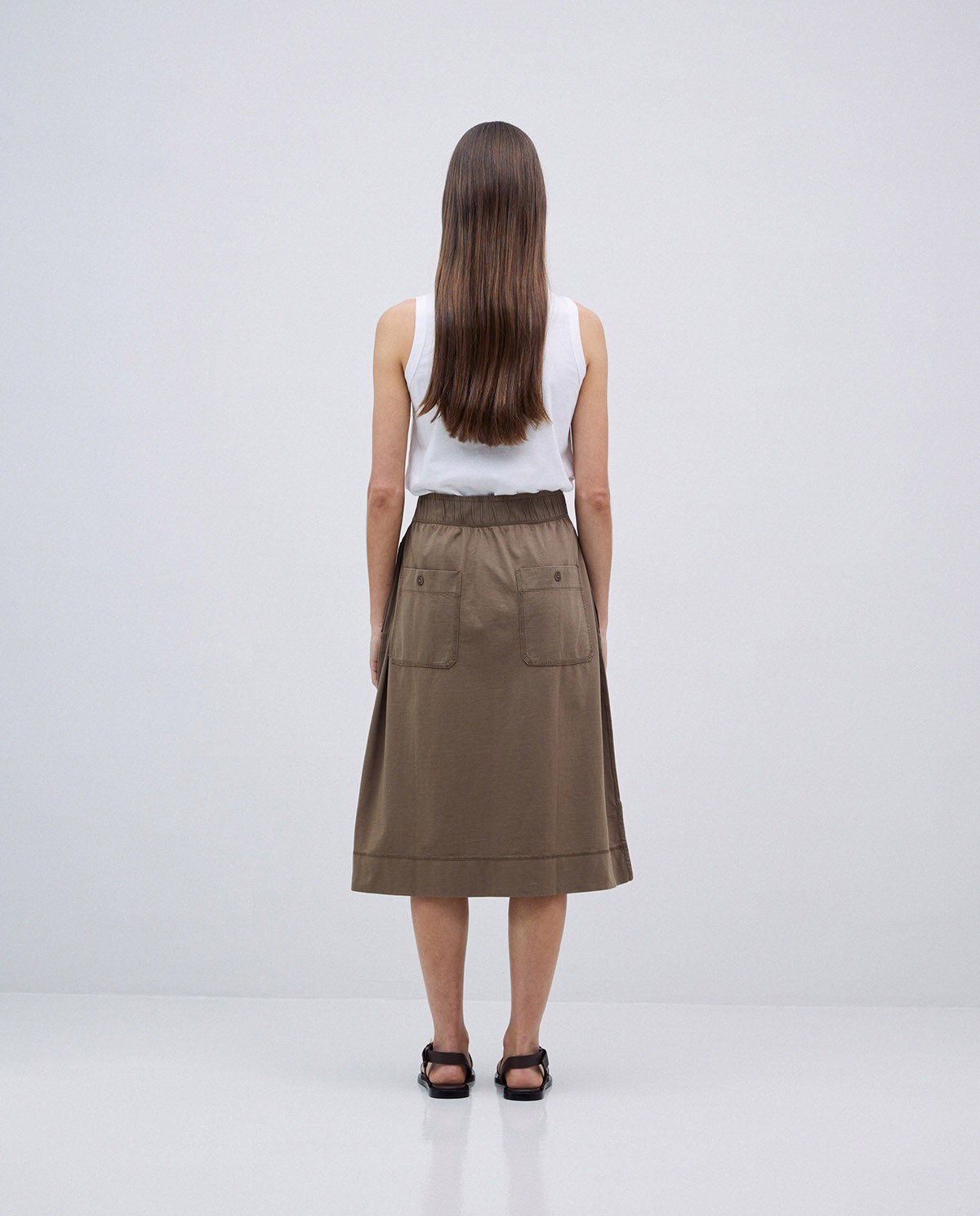 Falda midi de punto algodón caqui 4
