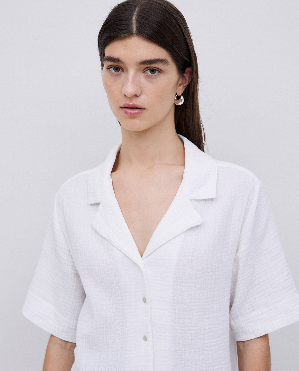Chemise bi-matière avec col à revers blanc 1