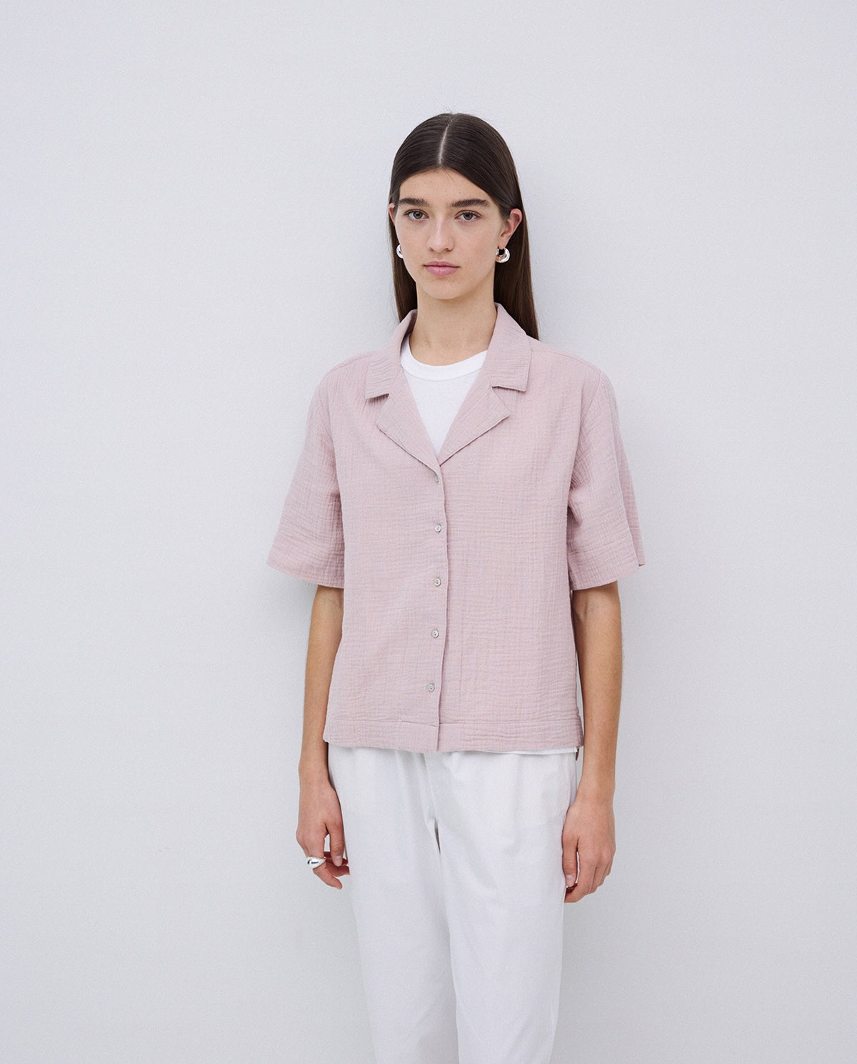 Camisa bimateria cuello solapa rosa pálido 4
