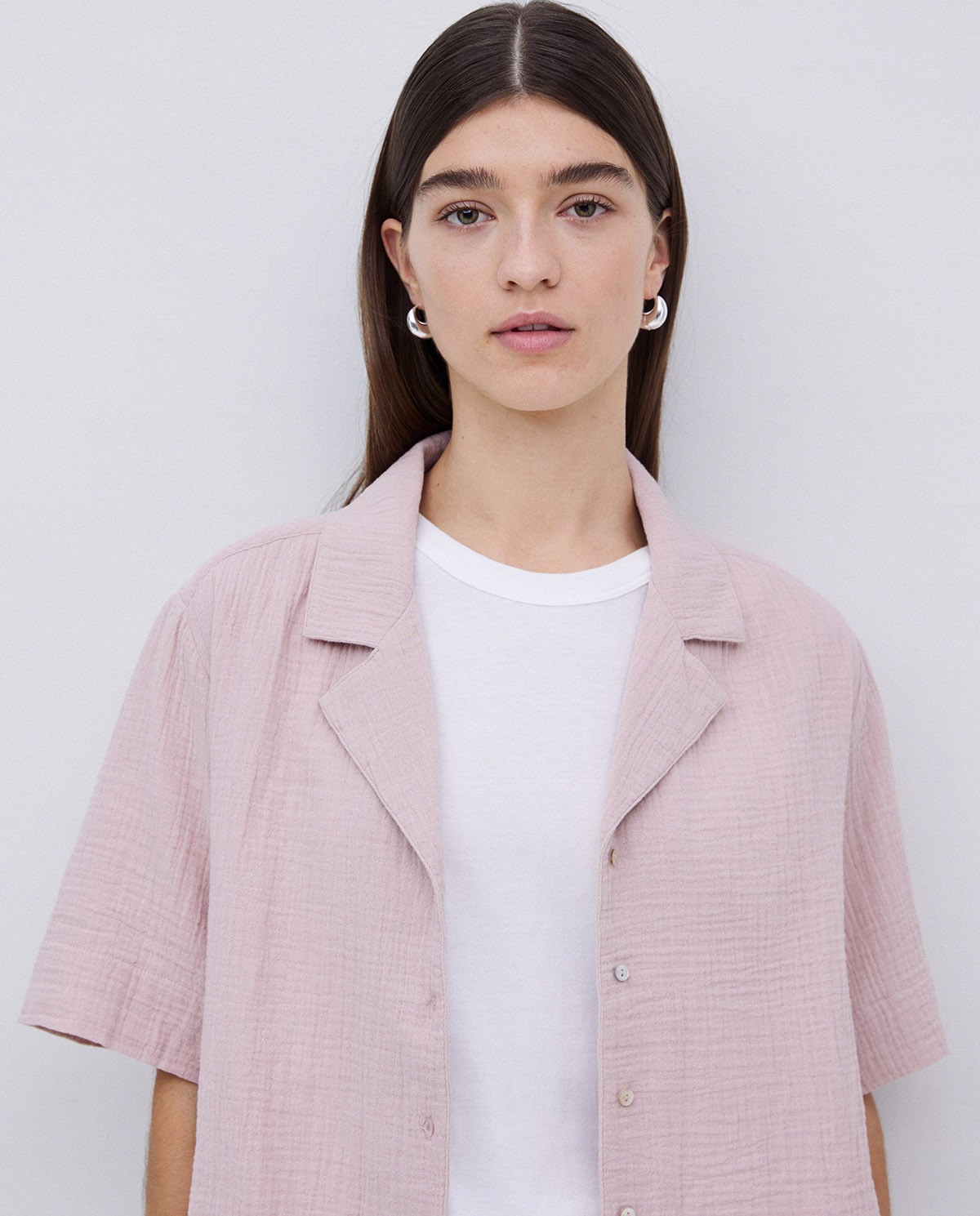 Camisa bimateria cuello solapa rosa pálido 1