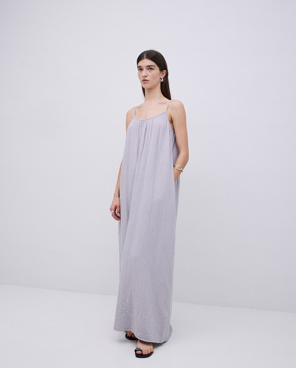 Robe longue en double mousseline grise 2