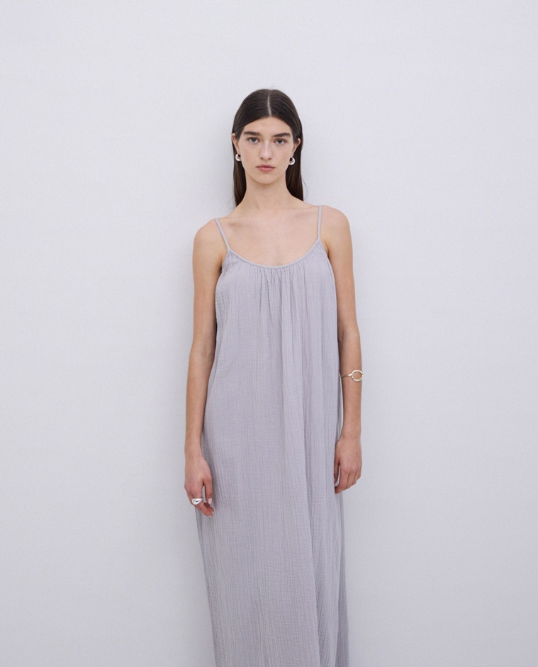 Vestido largo doble gasa gris