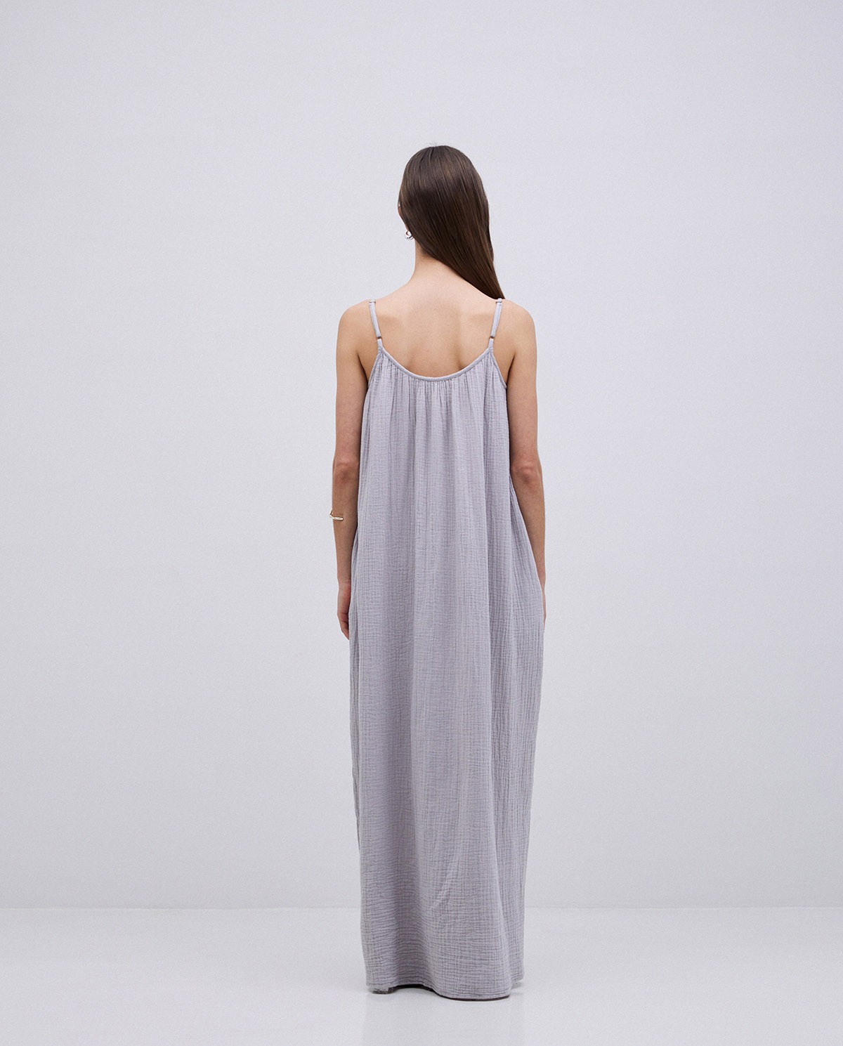 Robe longue en double mousseline grise 4