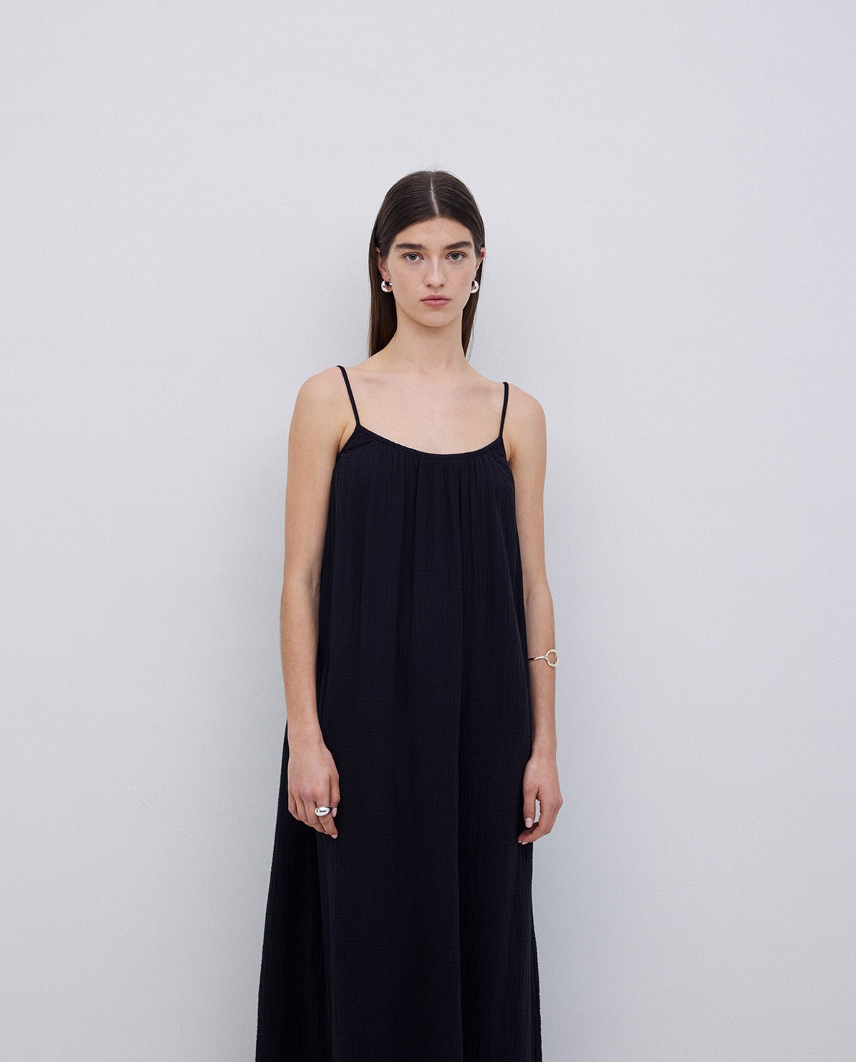 Vestido largo doble gasa negro 1
