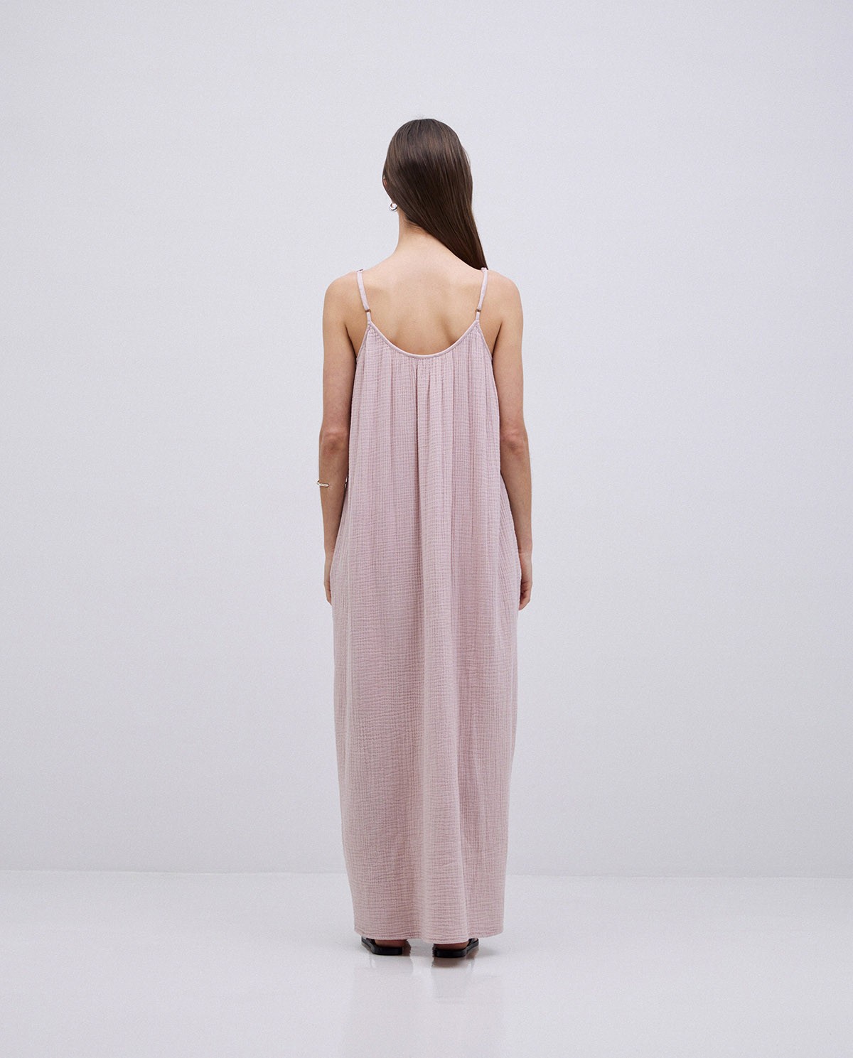 Vestido largo doble gasa rosa pálido 3