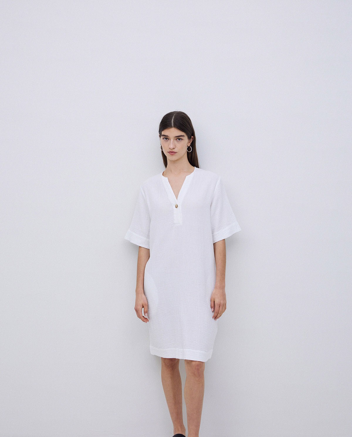 Vestido corto doble gasa blanco