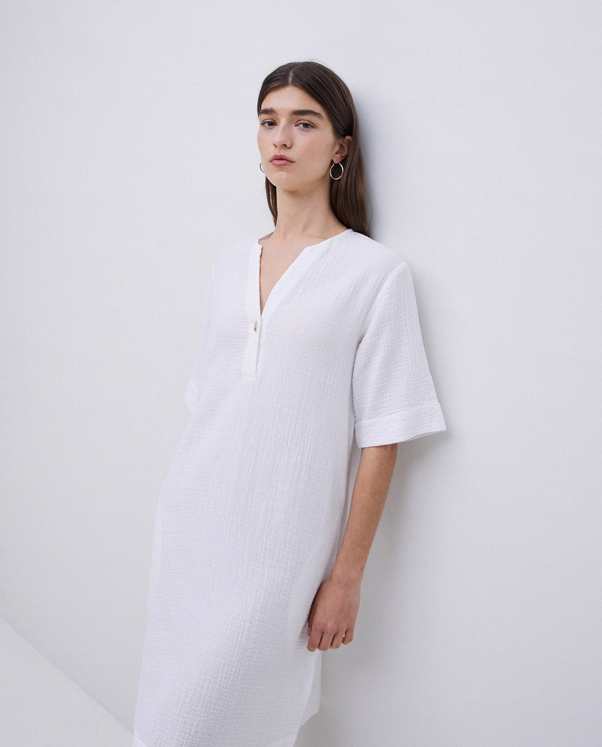 Vestido corto doble gasa blanco 2