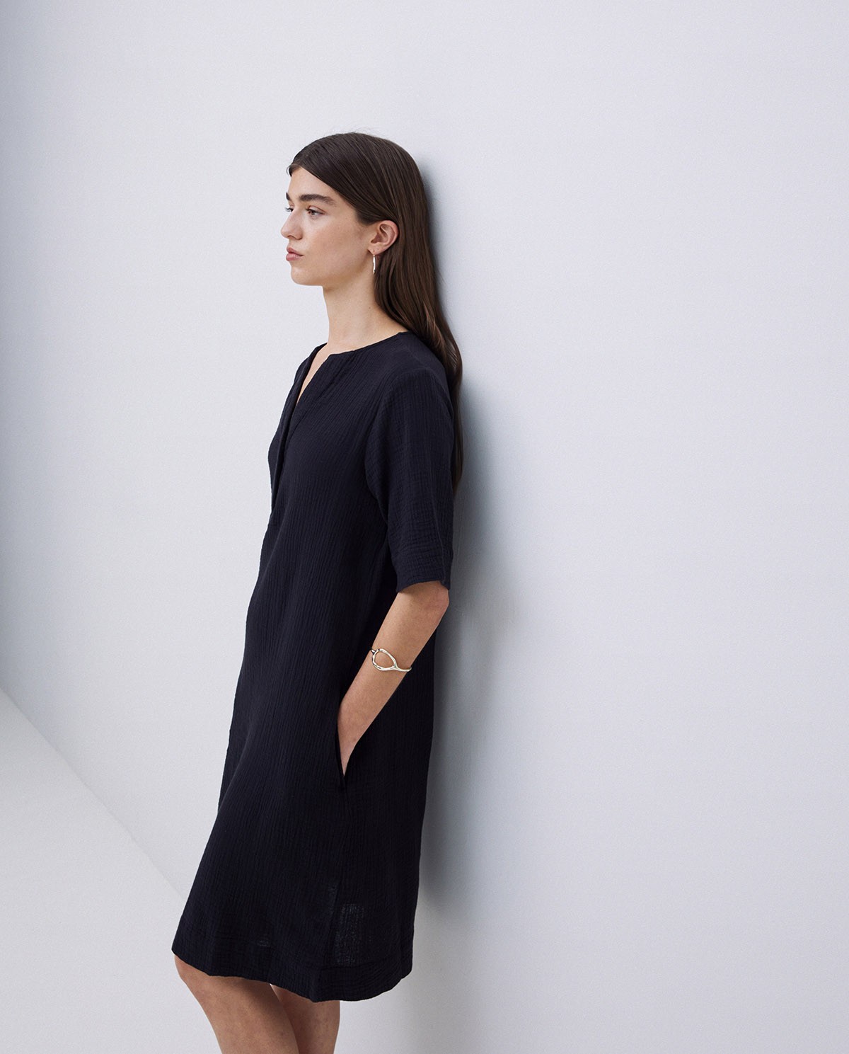 Vestido corto doble gasa negro 2