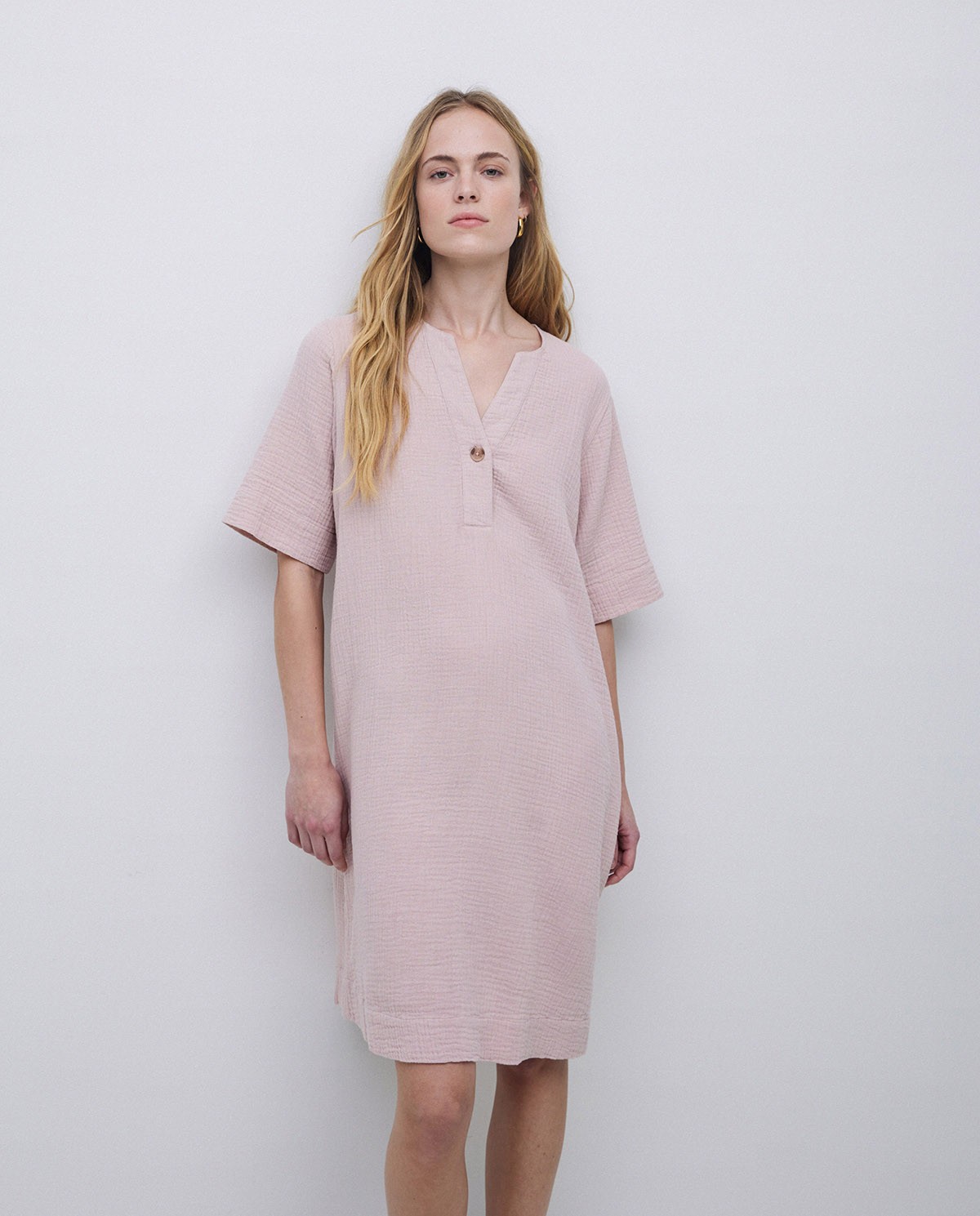 Vestido corto doble gasa rosa pálido 1