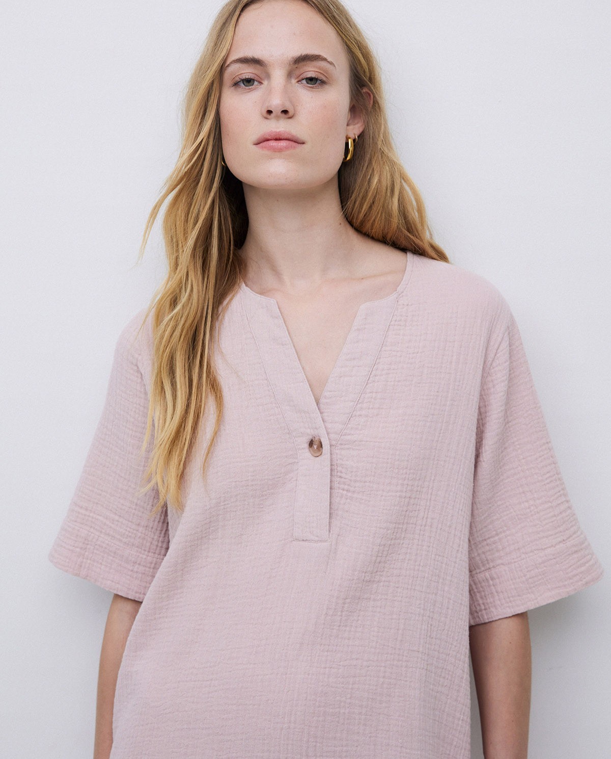 Vestido corto doble gasa rosa pálido 2