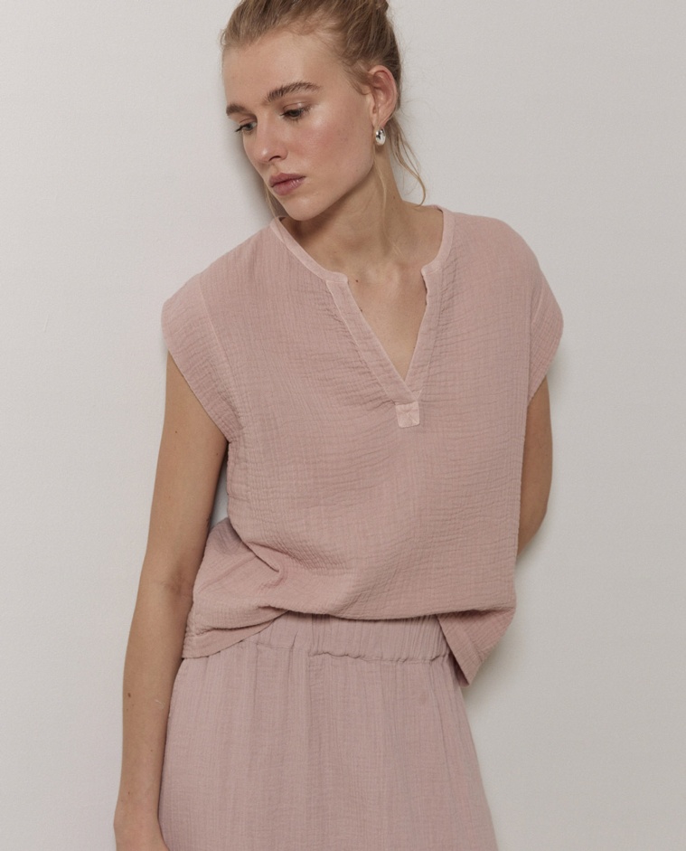 Blusa doble gasa algodón rosa pálido