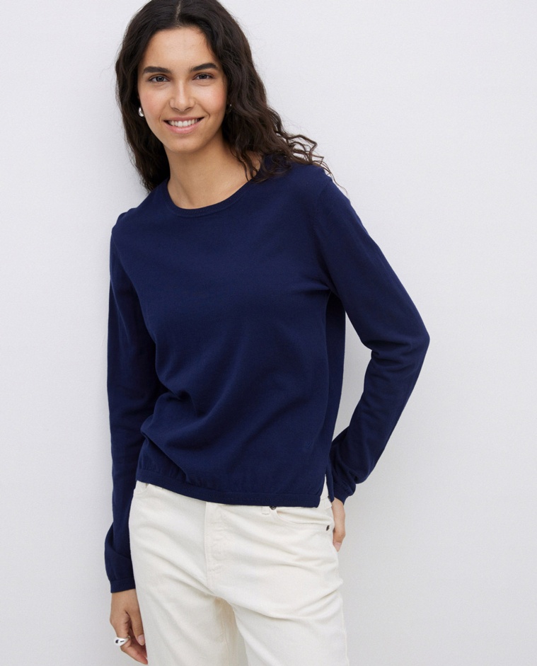 Jersey escote redondo algodón orgánico azul oscuro