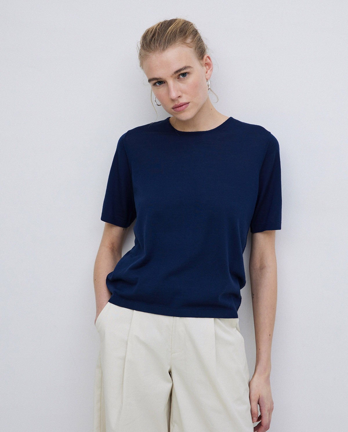 Jersey 100% lana de merino azul oscuro 3