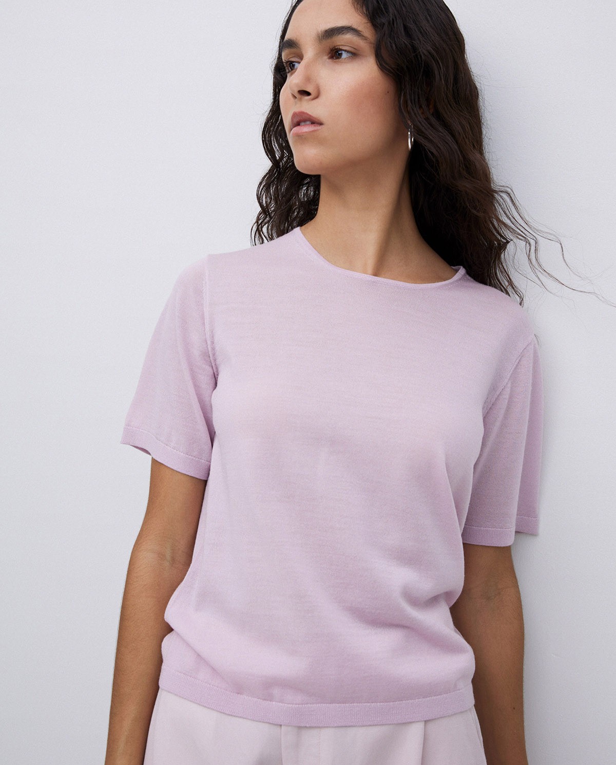 Jersey 100% lana de merino rosa pálido 1