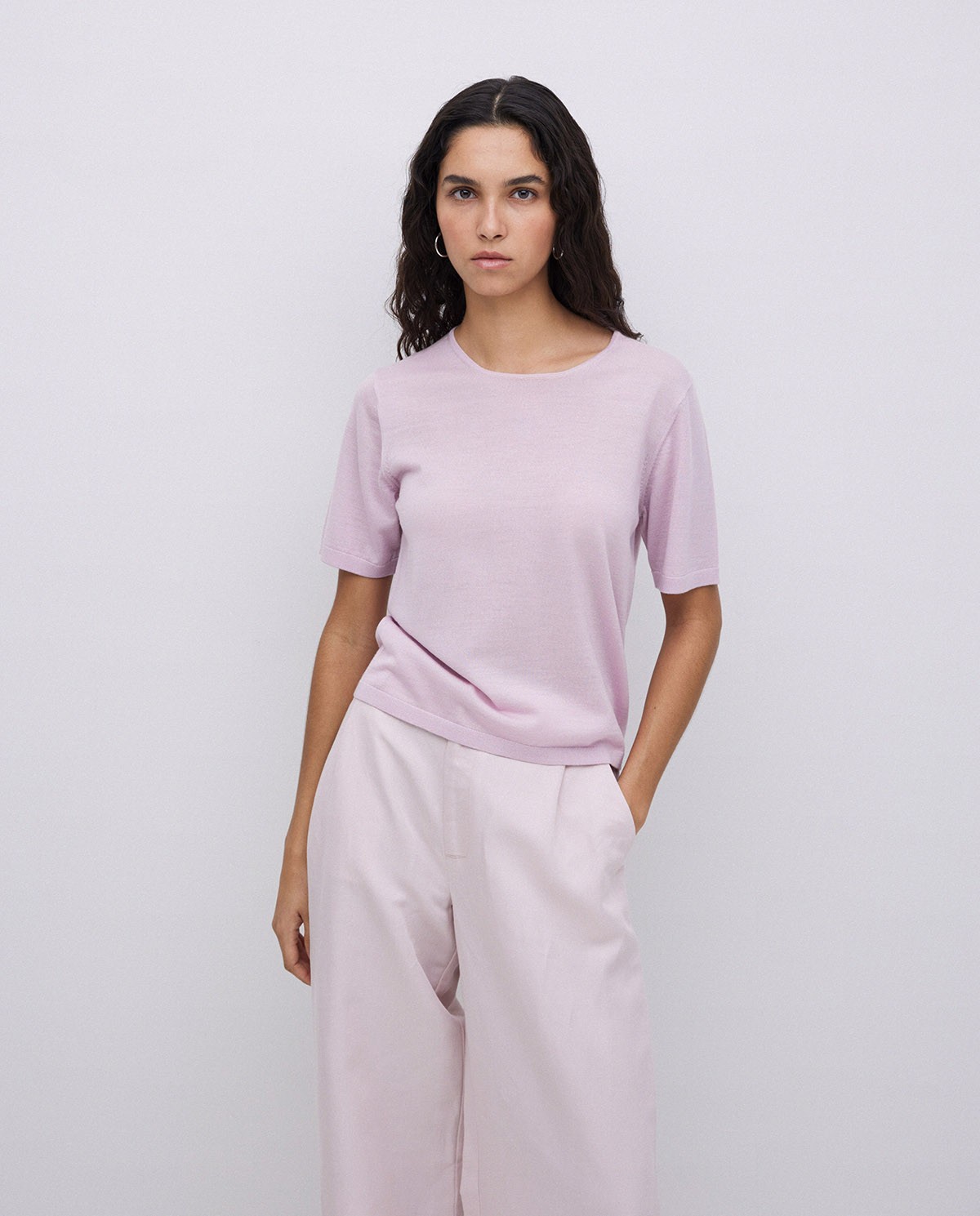 Jersey 100% lana de merino rosa pálido 4