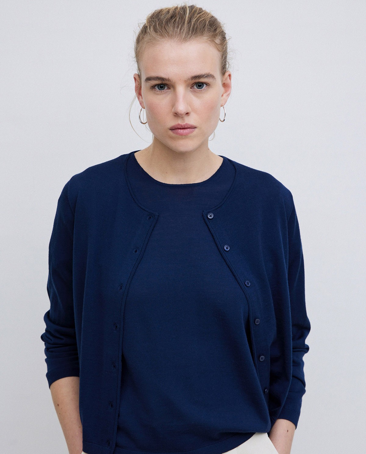 Cárdigan 100% lana de merino azul oscuro