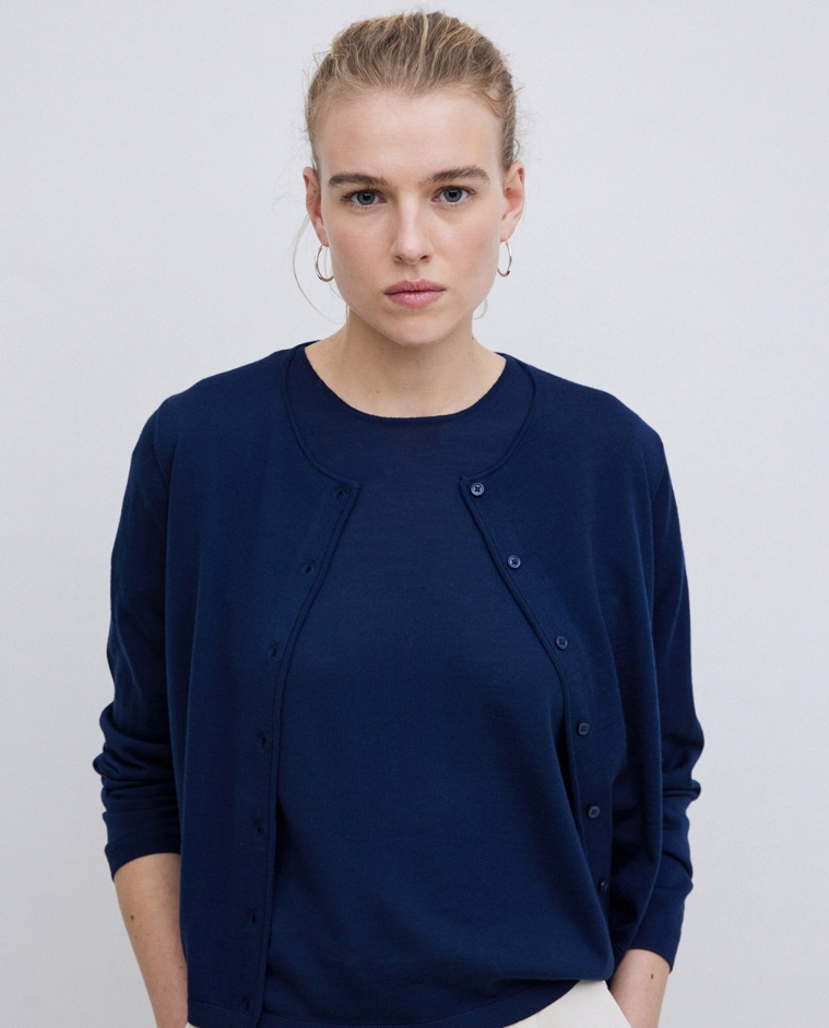 Cárdigan 100% lana de merino azul oscuro