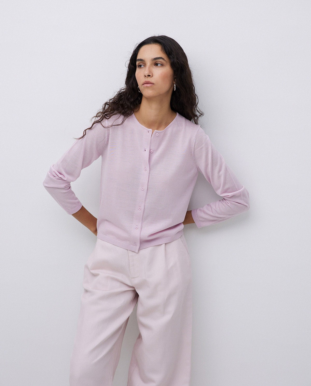 Cárdigan 100% lana de merino rosa pálido 3