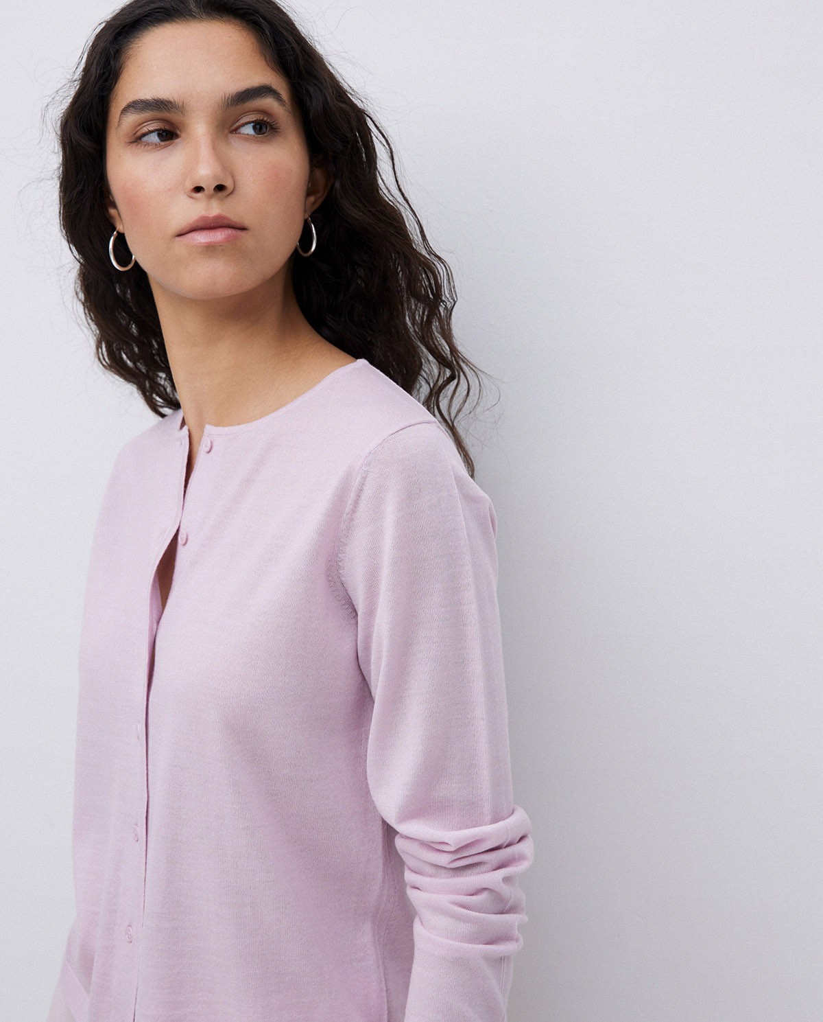 Cárdigan 100% lana de merino rosa pálido 2
