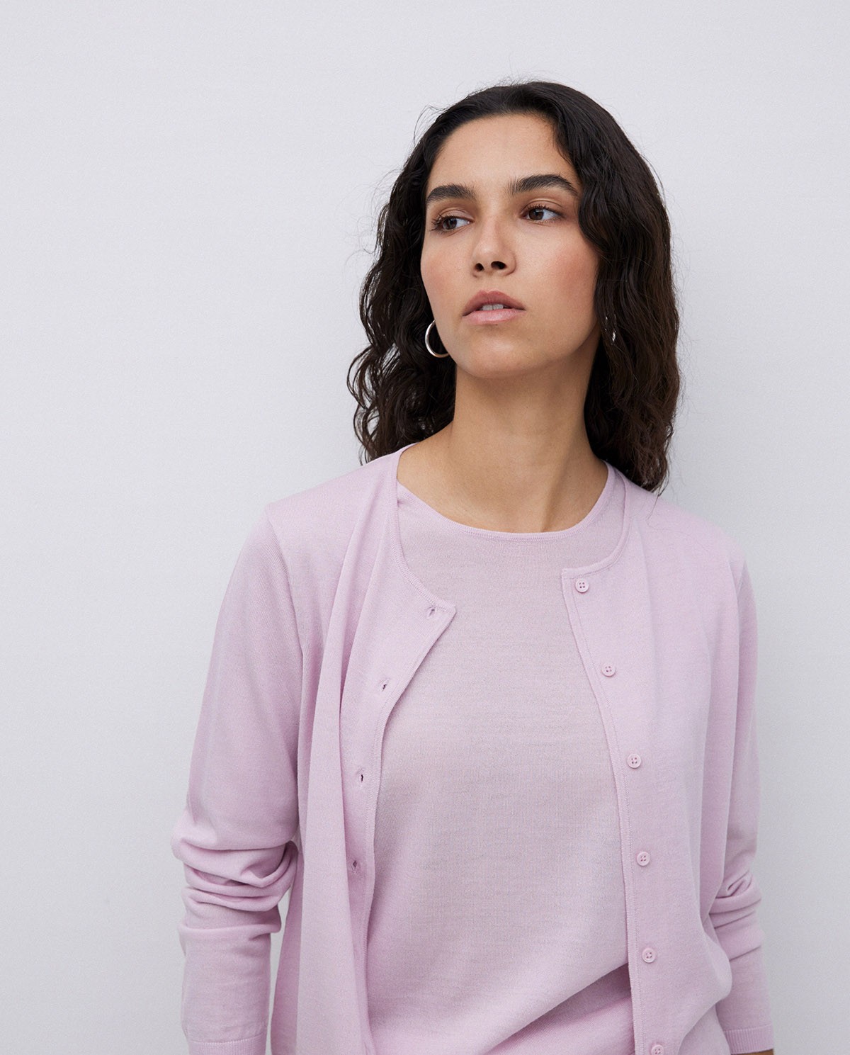 Cárdigan 100% lana de merino rosa pálido 1
