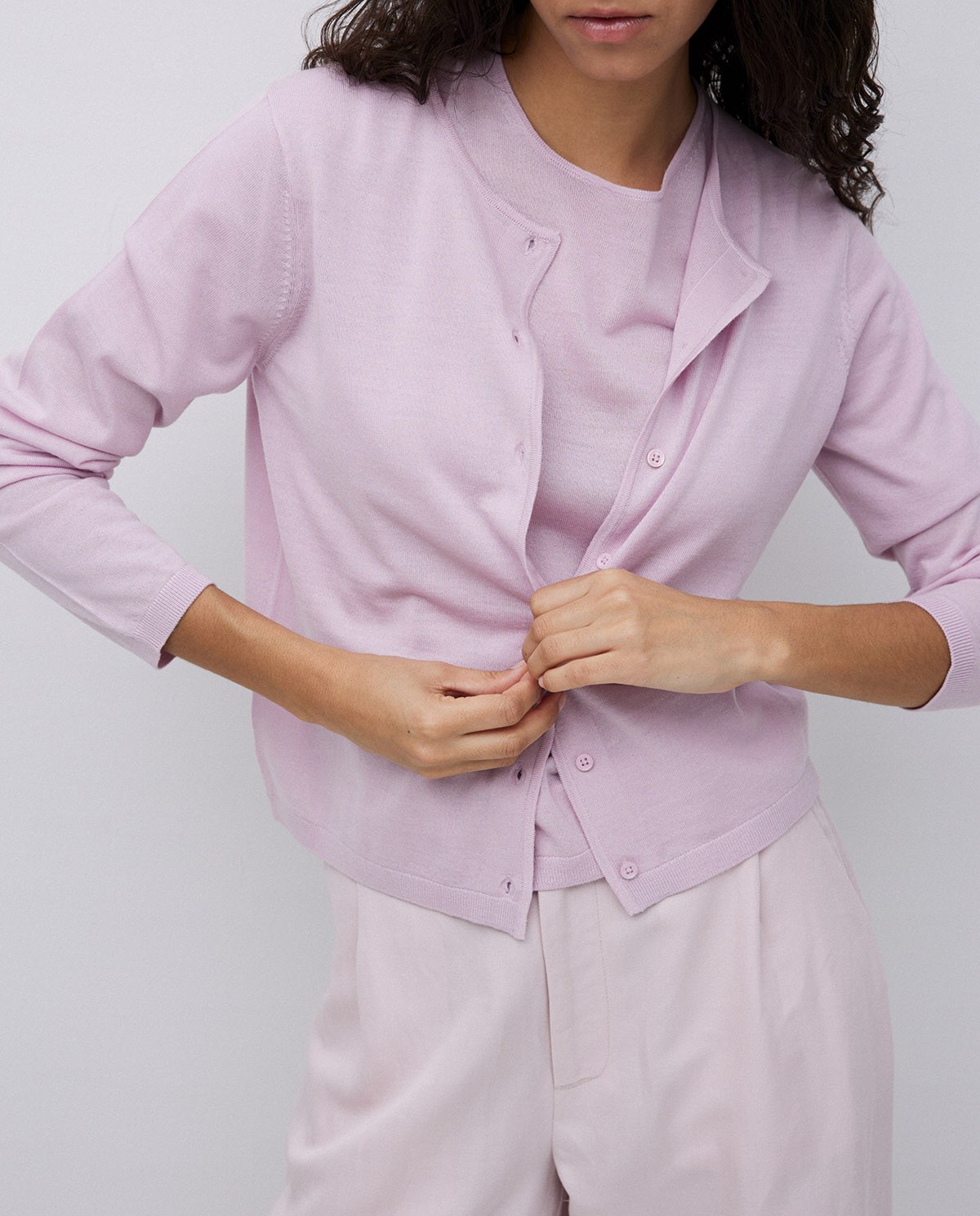 Cárdigan 100% lana de merino rosa pálido 4