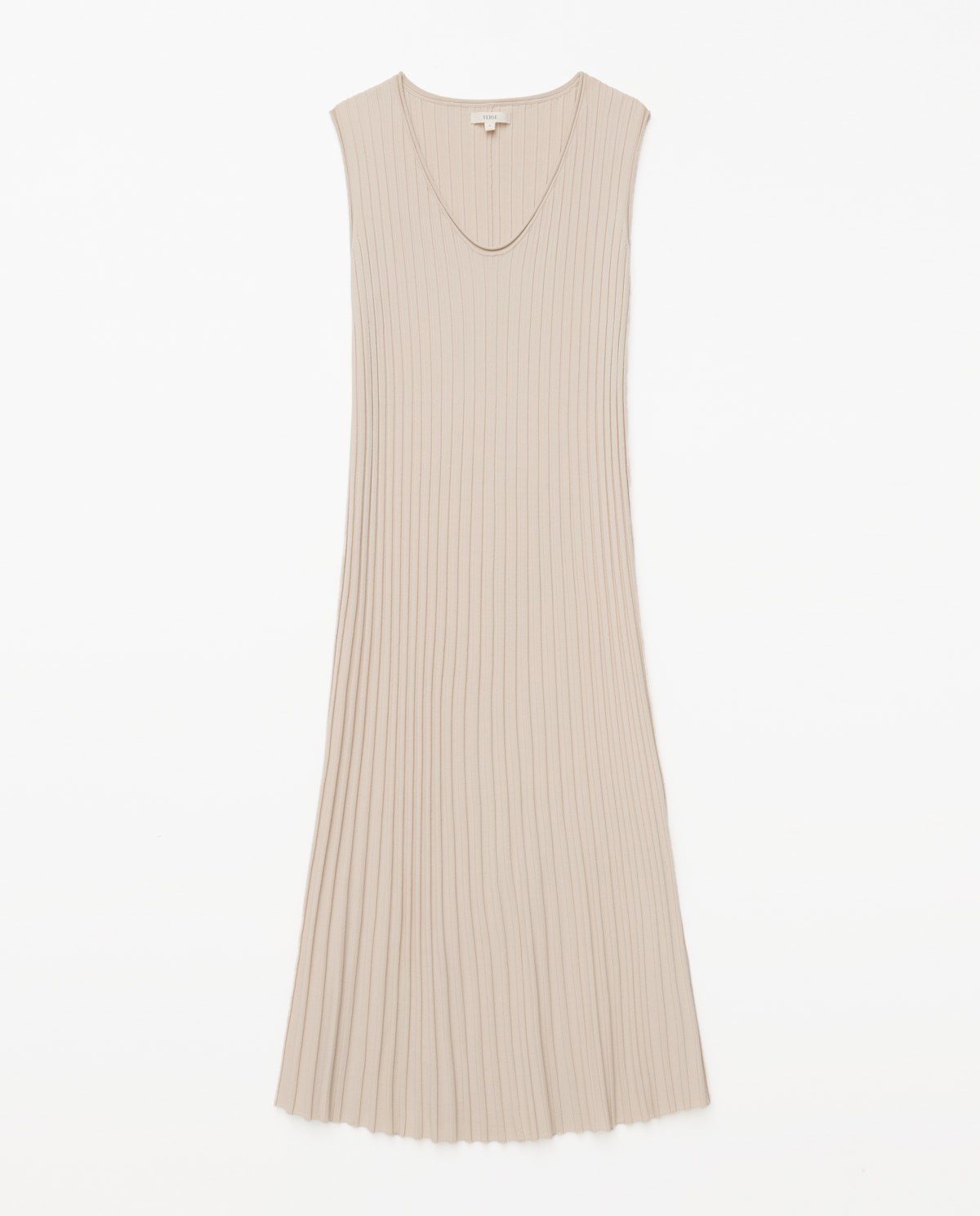 Vestido largo tirantes evasé beige 6