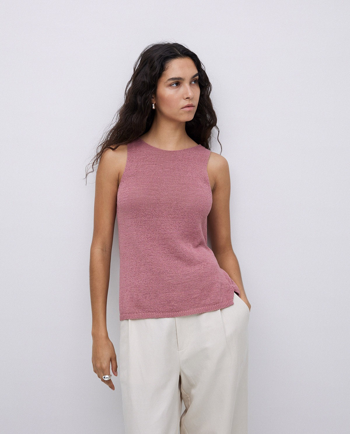 Top escote redondo rosa antiguo