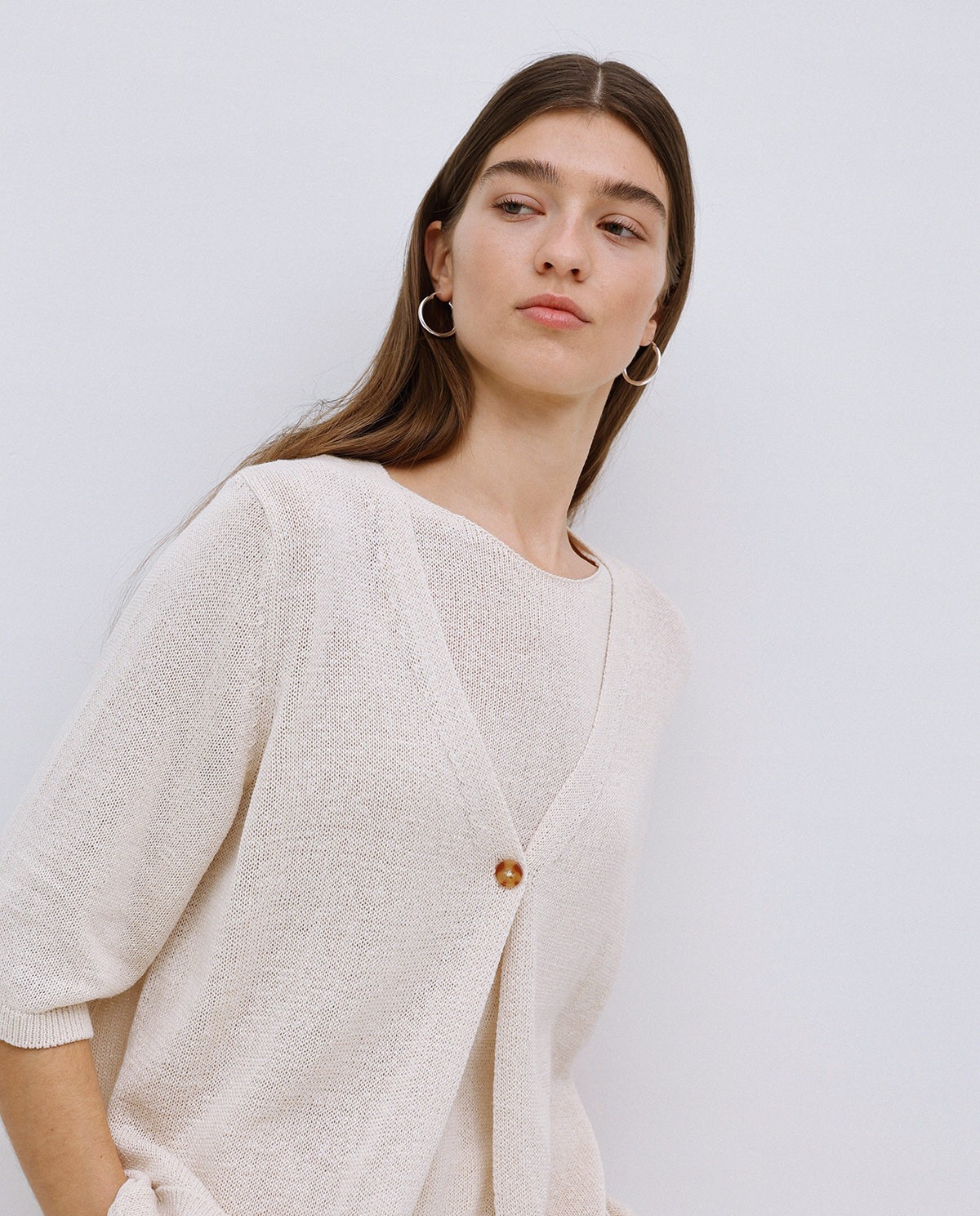 Cardigan long maille écru 1
