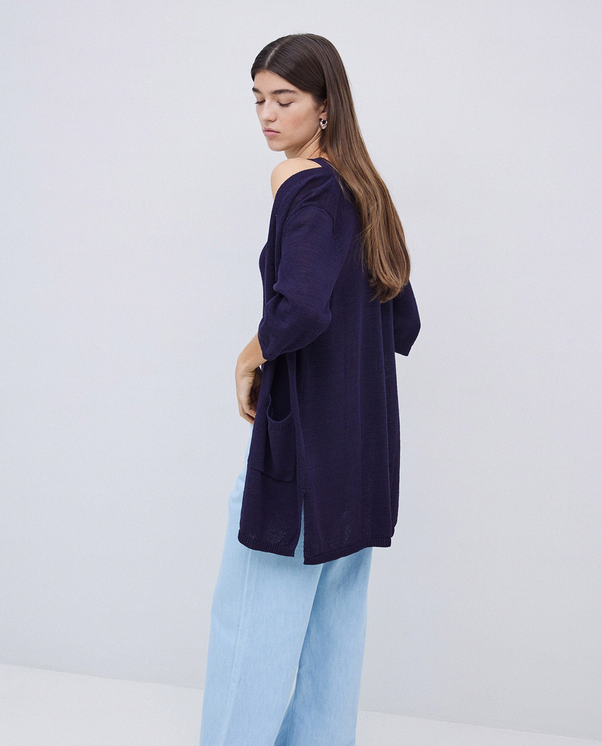 Cardigan long maille bleu foncé 3