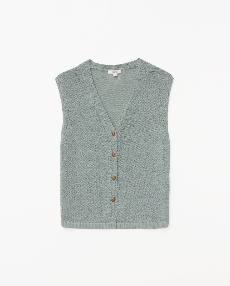 Gilet coton col en V vert clair 7