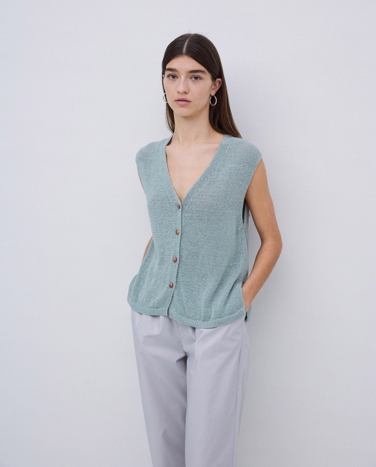 Gilet coton col en V vert clair