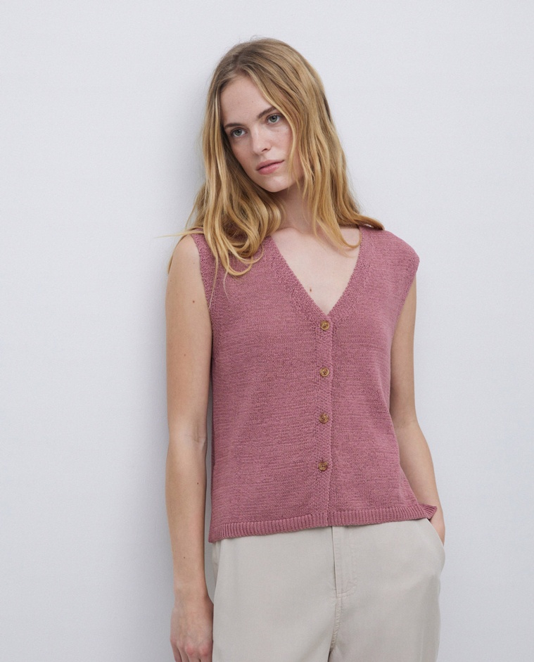 Gilet coton col en V rose antique