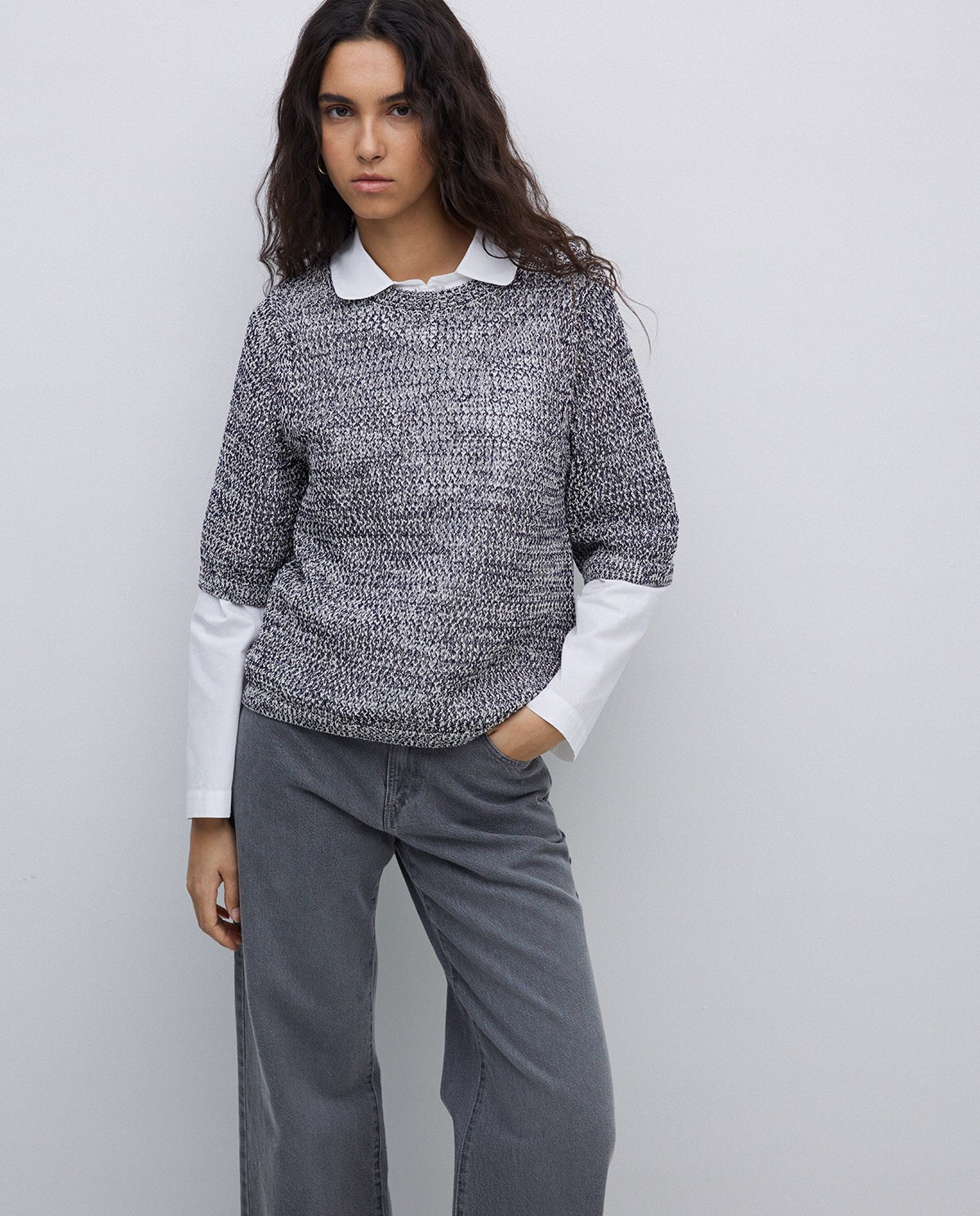 Pull bleu foncé ajouré 2