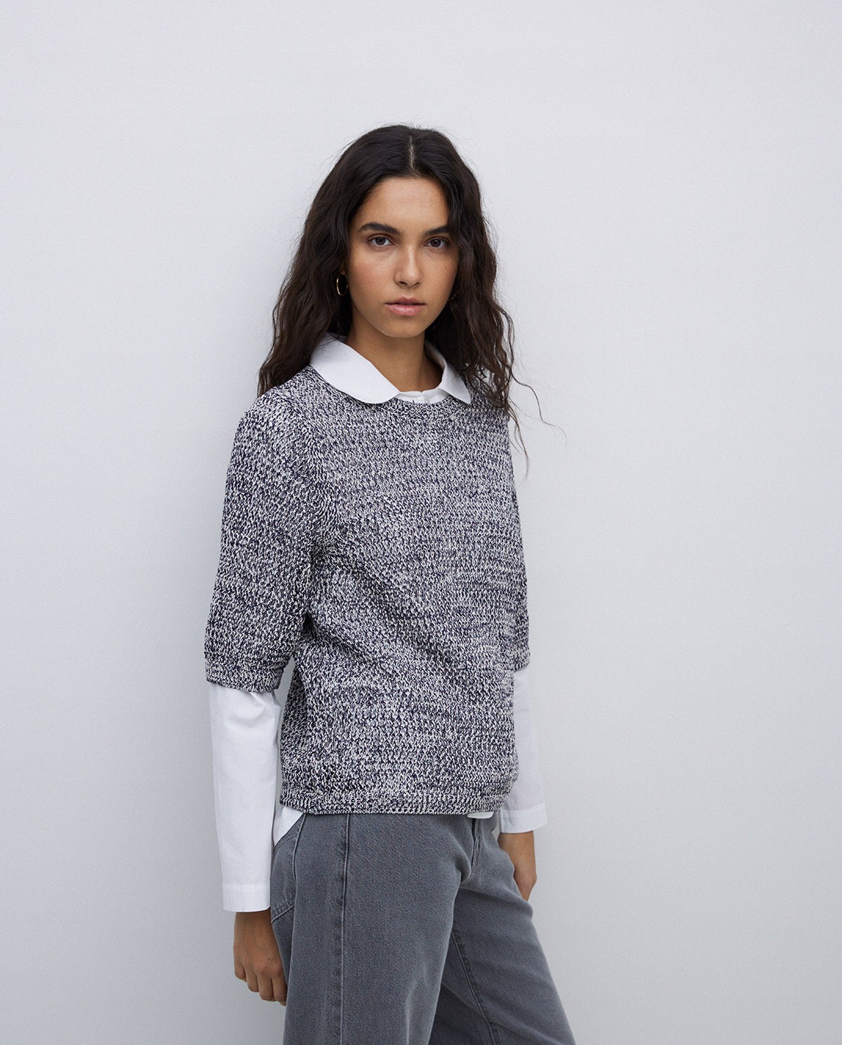 Pull bleu foncé ajouré 3