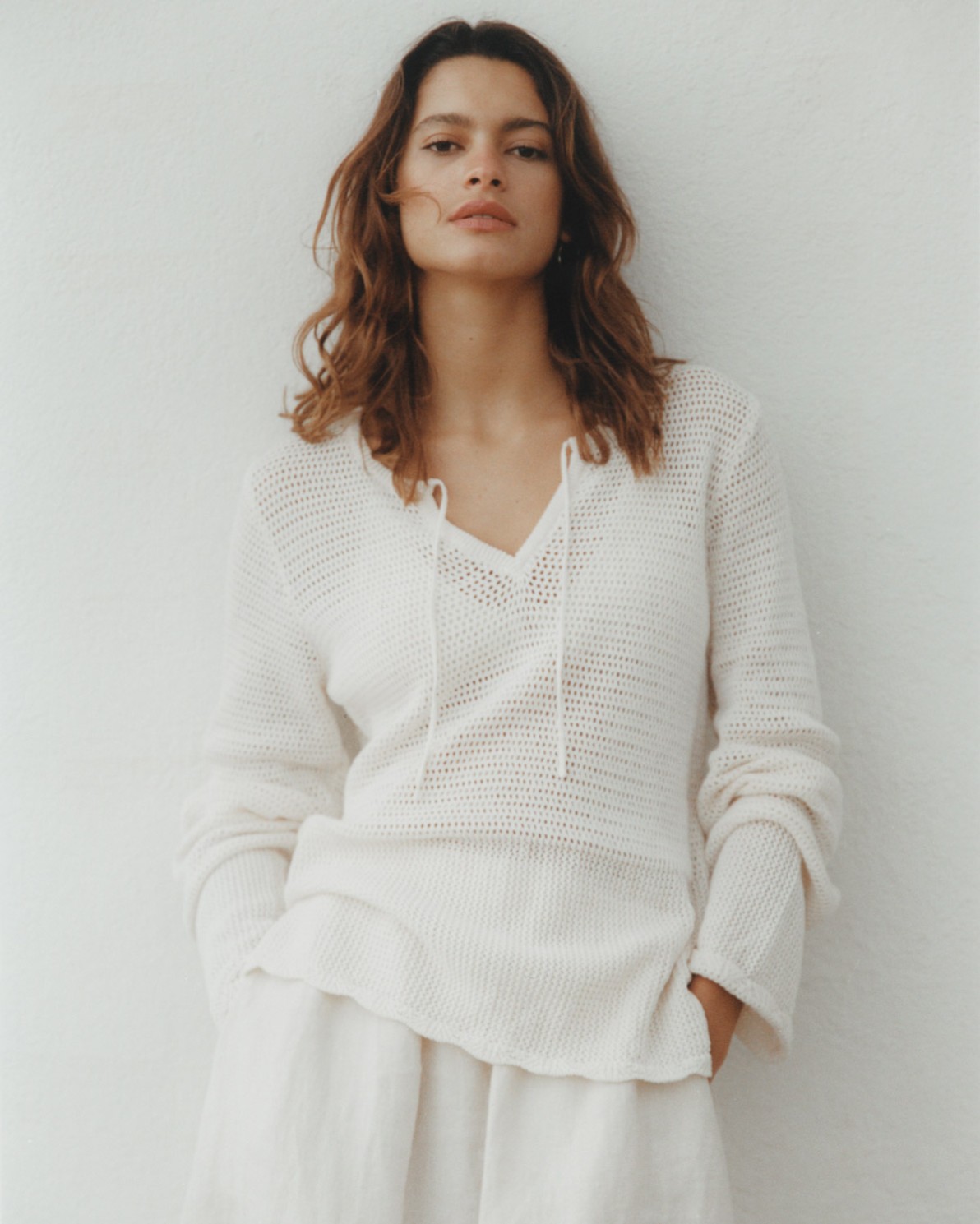 Jersey calado lazo blanco roto
