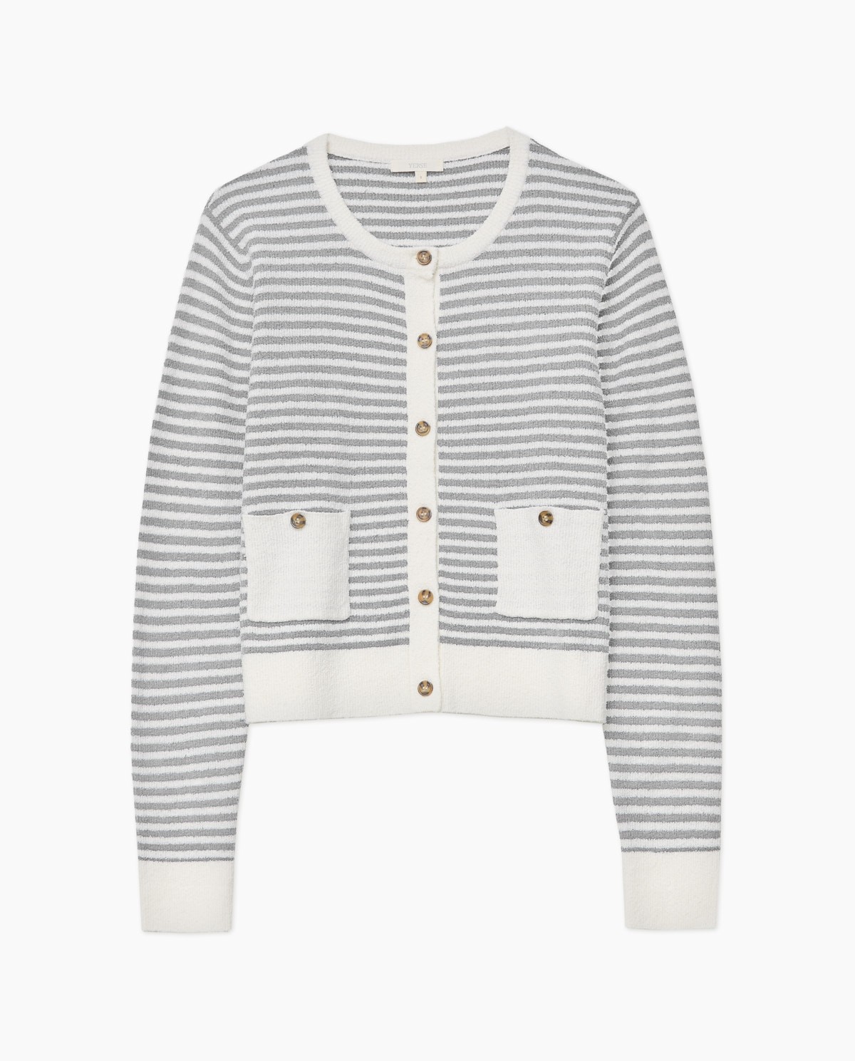 Cardigan à rayures en coton gris 7