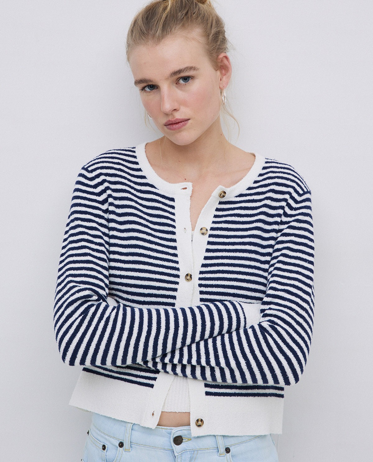 Cardigan à rayures en coton bleu foncé 2