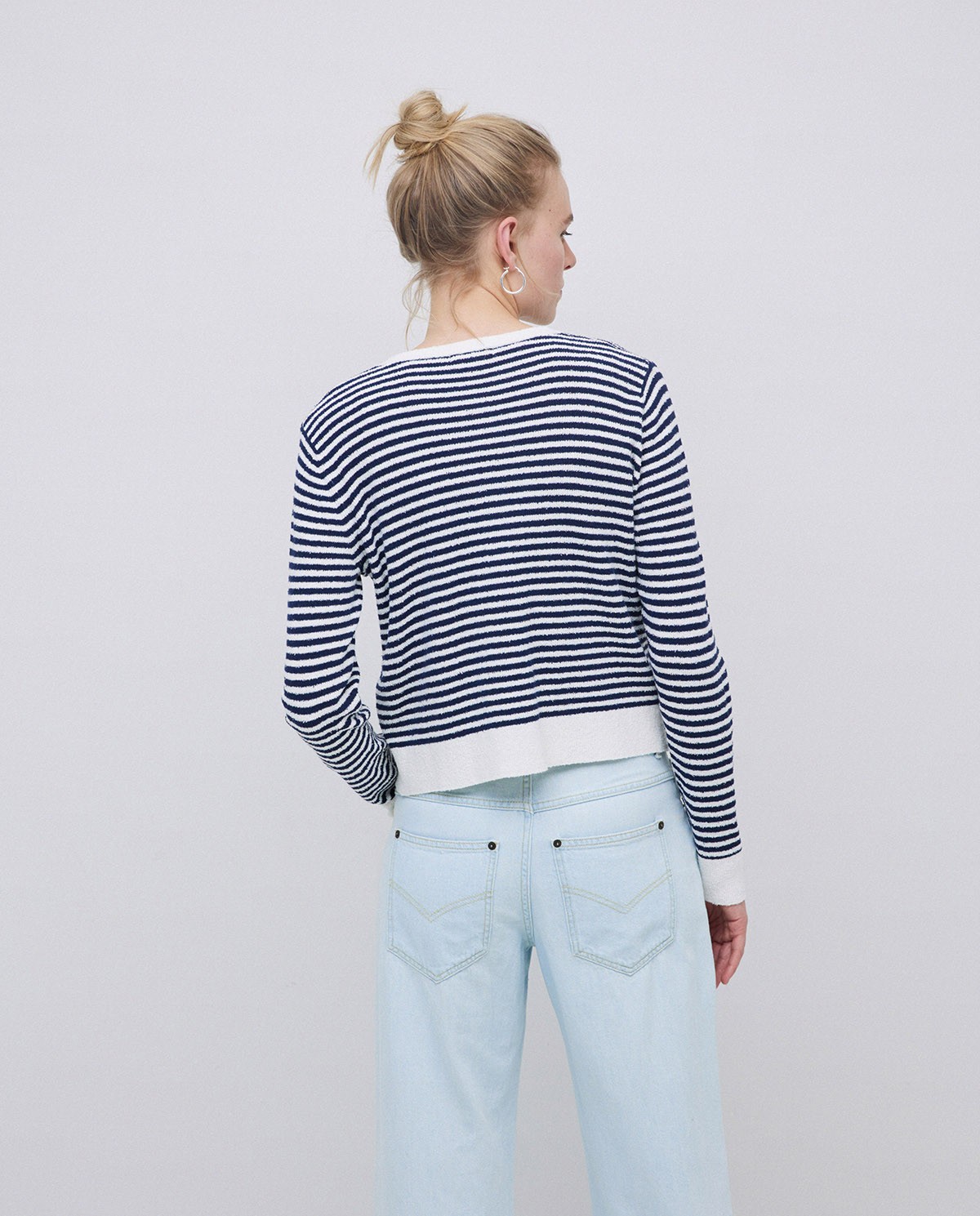 Cardigan à rayures en coton bleu foncé 6