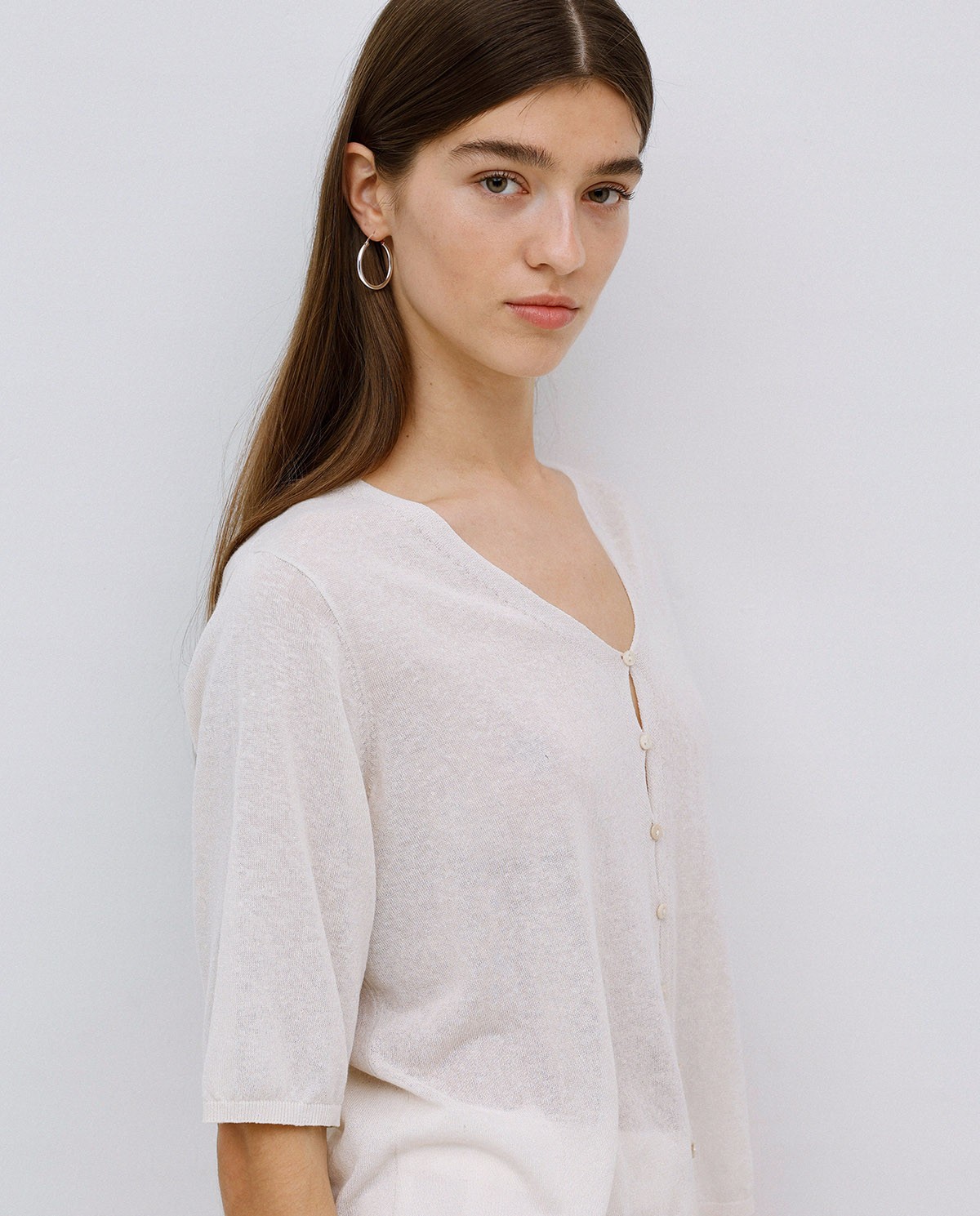 Beige short 3/4-sleeve cardigan 1